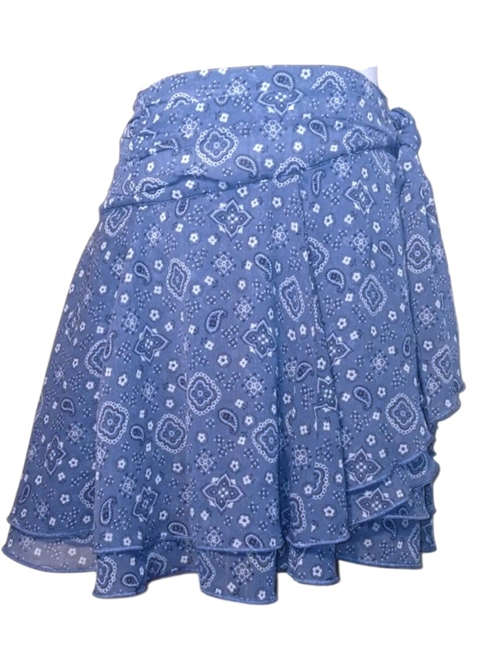 Aerie Blue Tiered Tie-Waist Semi Wrap Skirt w/Floral/Paisley Abstract Print!
